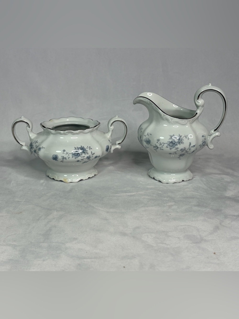 HAVILAND Creamer Pitcher & Sugar Bowl BLUE GARLAND Floral NO LID